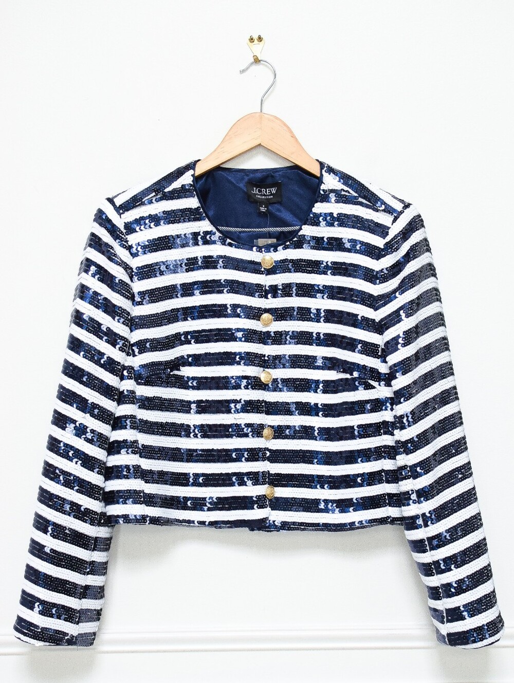 NWT J. Crew Collection Louisa Lady Jacket Sequin Blazer Striped Blue White Sz 8 - Picture 4 of 14